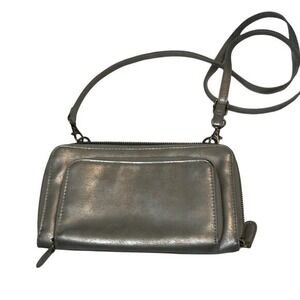 Joy Susan Metallic Silver Vegan‎ Leather Crossbody Wallet Bag — Small Purse